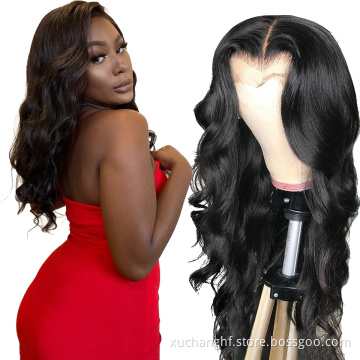 Vendor wholesale price 100% Brazilian human hair woman wig natural color Body Wave 4*4 lace frontal wig with baby hair